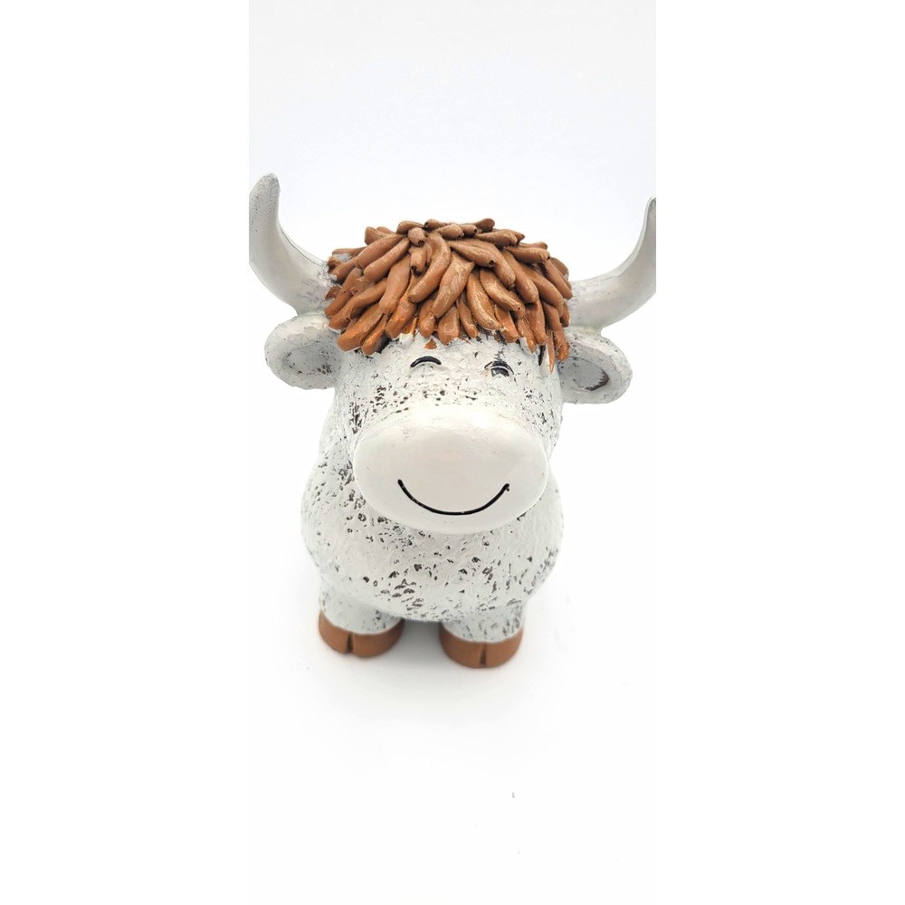 Highland Cow Animal Planter Pot White Brown Resin Decorative Small Succulent Pot